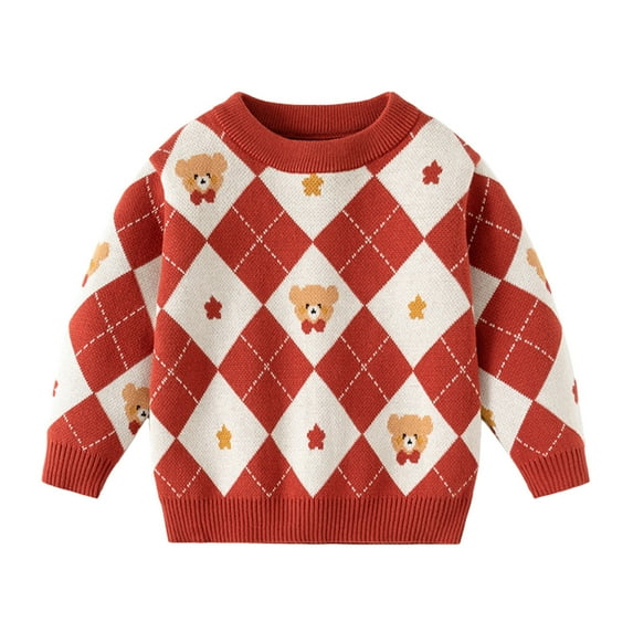 Bainana Boys Sweatshirt Toddler Plaid Print Long Sleeve Crew Neck Sweater Fashion Lightweight Fall Winter Kids Pullover Tops Orange Size 7-8 Years