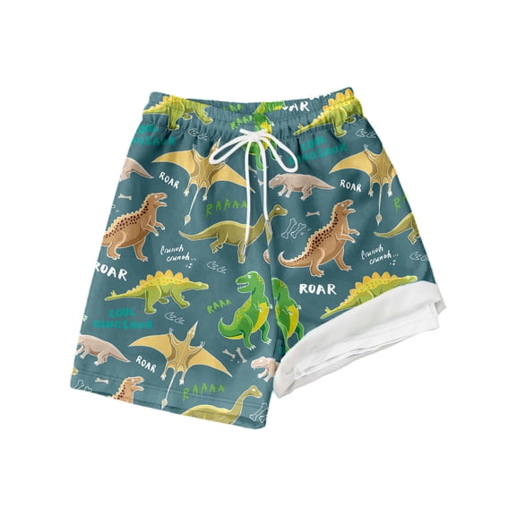Bainana Boys Swim Trunks Child Dinosaur Print Elastic Waist Straight Leg Shorts Breathable Soft Kids Summer Beach Wear 5-6 Years Army Green