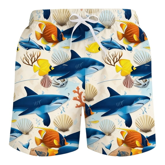 Bainana Boys Swim Trunks With Elastic Waist Cartoon Print Straight Leg Beach Shorts Cute Comfortable Teen Boys Swimming Outdoor Water Activities Swimwear Beige Size 14-16 Years