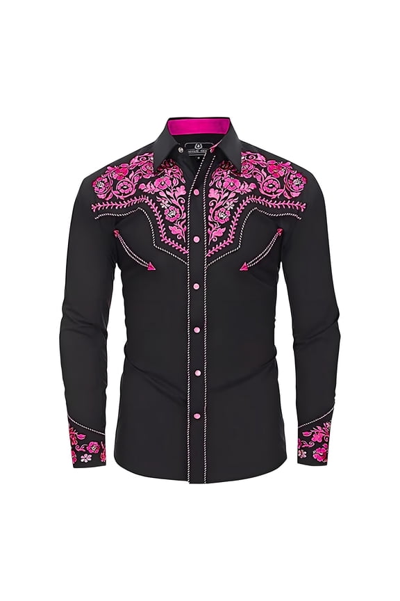 Boys Western Cowboy Print Shirt Long Sleeve Button Down Casual Top Little Children Youth Festival Performance Playwear Outfits Black5 Size 8-9 Years