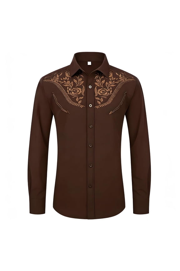 Boys Western Cowboy Print Shirt Long Sleeve Button Down Casual Top Little Children Youth Festival Performance Playwear Outfits Brown2 Size 4-5 Years