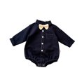thumbnail image 1 of Bainana Button Up Romper For Infant Boys Solid Color Long Sleeve Lapel Neck Jumpsuit Handsome Cute Kids Clothes Dark Blue Size, 1 of 8