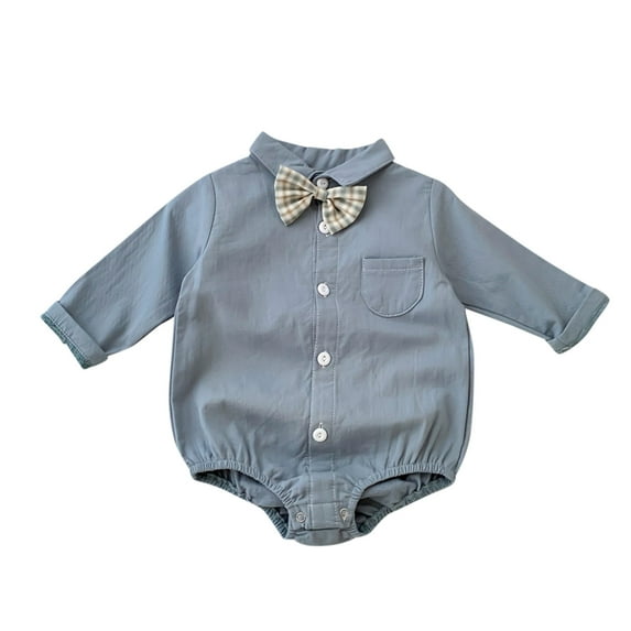 Bainana Button Up Romper For Infant Boys Solid Color Long Sleeve Lapel Neck Jumpsuit Handsome Cute Kids Clothes Light Blue Size