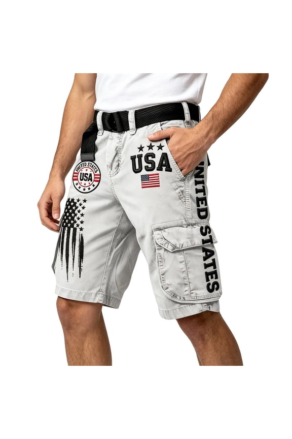 Cargo Shorts For Men July 4Th American Flag Hiking Shorts Mens Elastic Wasited Fashion 250Th Anniversary Celebration Graphic Shorts Size M White