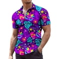 thumbnail image 1 of Bainana Carnival'S Summer Shirt For Men Floral Print Short Sleeve Lapel Collar Tops Fashion Stylish Men'S Mardi Gras Festival Party Dress Up Clothes Purple Size L, 1 of 4