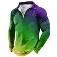 thumbnail image 1 of Bainana Carnival Shirt For Men Full Print Long Sleeve Lapel Collar Tops Comfortable Soft Men's Mardi Gras Festival Half Zip Clothes Green Size L, 1 of 4