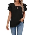 thumbnail image 1 of Bainana Casual T Shirt For Women Solid Color Short Sleeve Crew Neck Tops With Hollow Out Double Layer Fashion Stylish Ladies Dailywear Tee Shirt Black Size Xl, 1 of 5