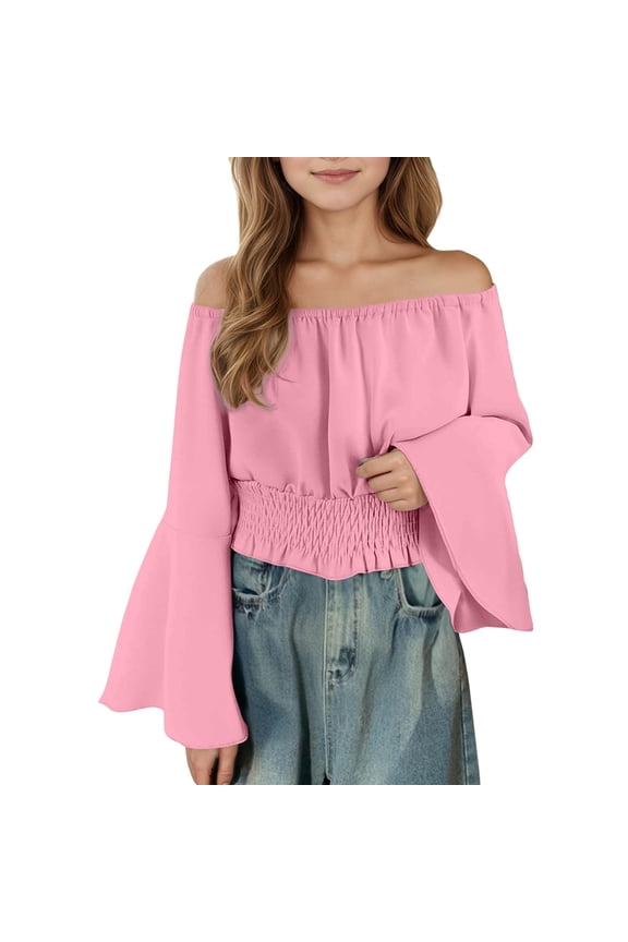 Casual Tshirt For Girls Child Solid Color Long Sleeve Off The Shoulder Tops Comfortable Soft Little Girls Carnival Festival Dailywear Red Size 5 Years