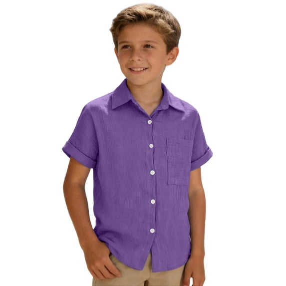 Bainana Child Girls Solid Color Shirts Short Sleeve Lapel Collar Button Down Tshirt Lightweight Soft Little Kids School Holiday Playwear Outfits Dark Purple Size 9-10 Years