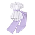 thumbnail image 1 of Bainana Child Outfit Set Summer Solid Color Short Sleeve Lapel Collar Shirt And High Waist Trousers Two Piece Casual Clothes Little Girls Comfortable Matching Set Purple Size 11-12 Years, 1 of 6