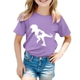 thumbnail image 1 of Bainana Children'S Dinosaur Print T Shirt Boys Girls' Festival Round Neck Short Sleeve Top Comfortable Cute Little Teen Kids Summer Dailywear Purple Size 4-5 Years, 1 of 4