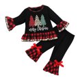 thumbnail image 1 of Bainana Christmas Girl'S Outfits Set Long Sleeve Plaid Print Tops Pants 2 Pieces Clothes Set Toddler Kids Comfortable Outdoor Wear, 1 of 5