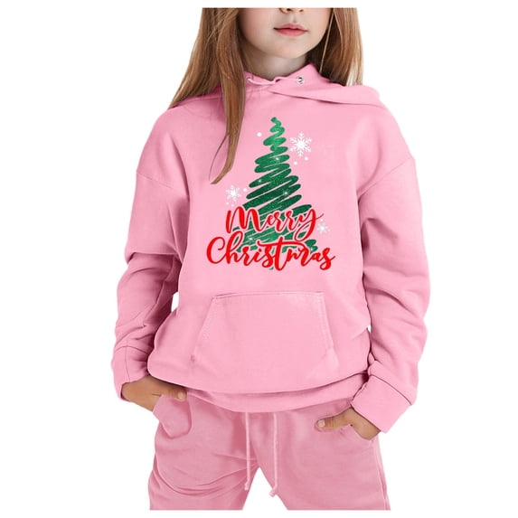 Bainana Girls Christmas Outfit Set Long Sleeve Santa Tree Letter Print Hoodie Pants 2 Pieces Matching Set Kids Cute Daily Wear