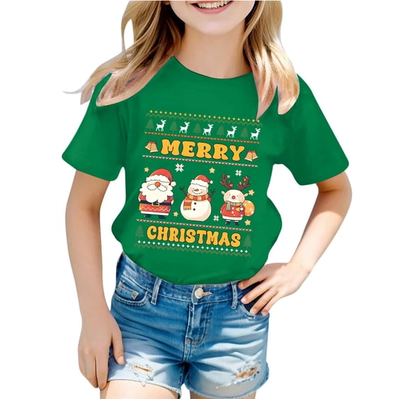 Bainana Christmas Girls T Shirts Graphic Print Short Sleeve Tees Fashion Festival Tops Clothes