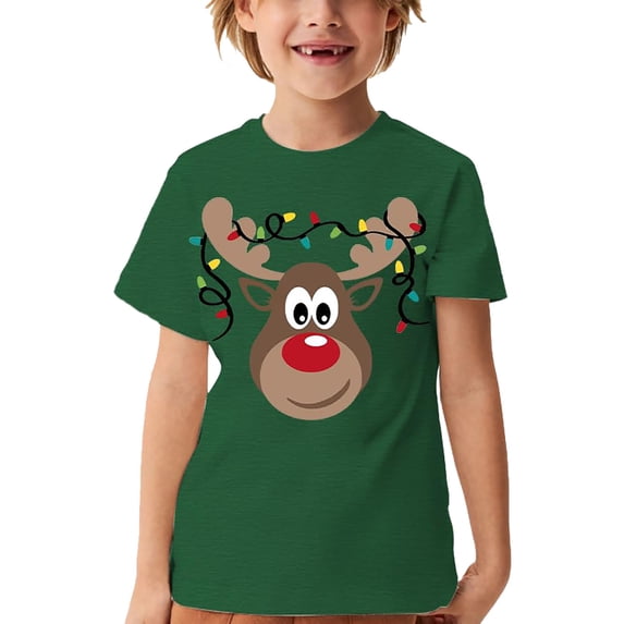 Bainana Girls Christmas T Shirts Reindeer Print Short Sleeve Tees Breathable Summer Tops Clothes