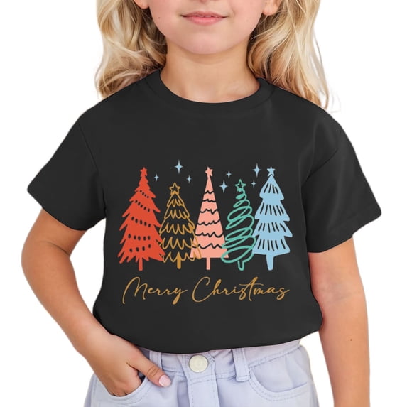 Bainana Christmas Girls T Shirts Santa Tree Letter Print Short Sleeve Tees Cozy Festival Tops Clothes