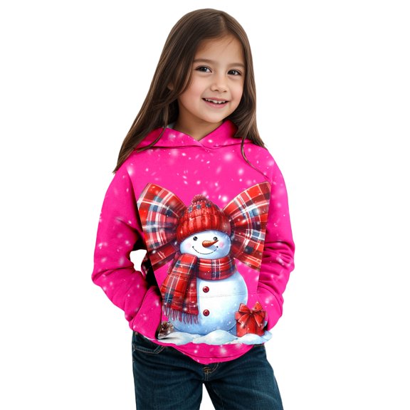 Bainana Christmas Hoodie For Boys Child Snowman Print Long Sleeve Hooded Tops Fashion Comfortable Autumn Winter Kids Outdoor Wear Pink Size 3-4 Years