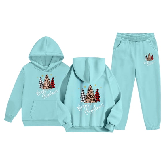 Bainana Christmas Outfit Set For Girls Long Sleeve Santa Tree Print Hoodie Pants 2 Pieces Matching Set Teen Kids Comfortable Outdoor Wear