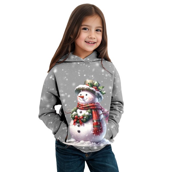 Bainana Christmas Pullover Hoodie For Little Boys Girls Snowman Print Long Sleeve Hooded Tops Casual Soft Autumn Winter Kids Sweatshirt Grey Size 4-5 Years