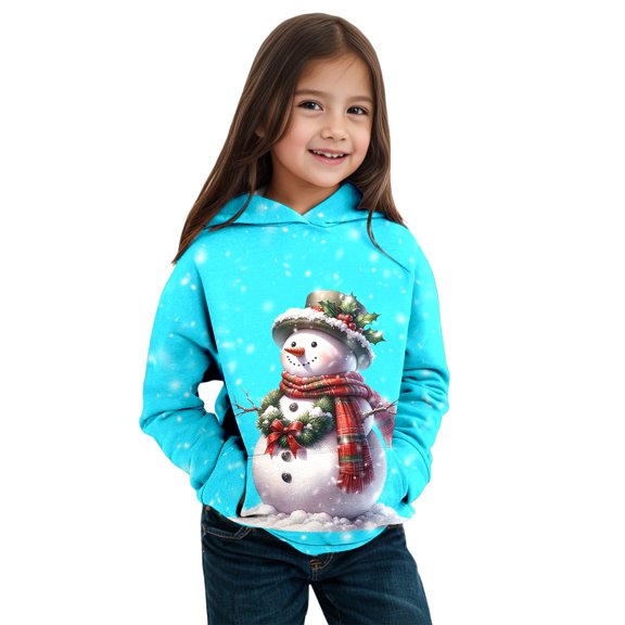 Bainana Christmas Pullover Hoodie For Little Boys Girls Snowman Print Long Sleeve Hooded Tops Casual Soft Autumn Winter Kids Sweatshirt Sky Blue Size 4-5 Years