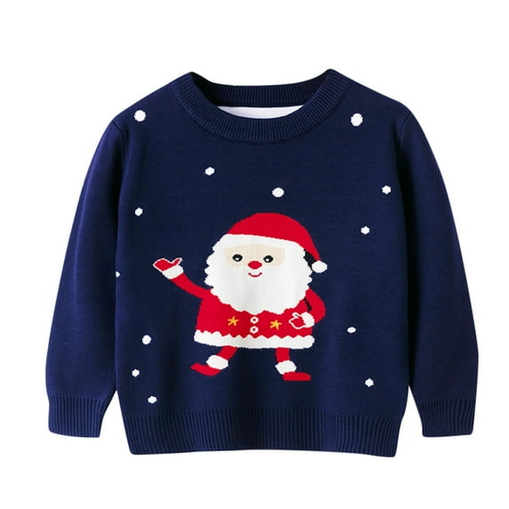 Bainana Christmas Pullover Sweater For Toddler Boys Cartoon Print Long Sleeve Crew Neck Tops Cute Fashion Kids Outerwear Navy Size 6-7 Years