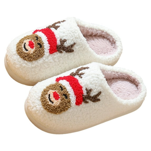 Bainana Christmas Shoes For Little Girls Boys Reindeer Print Anti Slip Round Toe Slippers Breathable Casual Winter Kids Daily Wear Red Size 9-11 Years