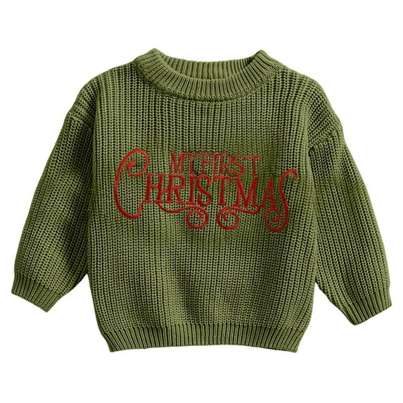 Bainana Christmas Sweater For Baby Boys Letter Print Long Sleeve Crew Neck Tops Casual Soft Kids Pullover Clothes Green Size 0-3 Months