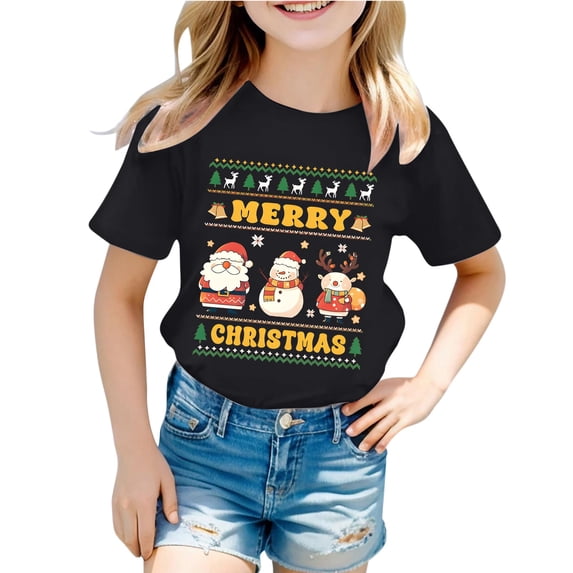 Bainana Christmas T Shirts For Girls Graphic Print Short Sleeve Tees Fashion Theme Party Tops Clothes