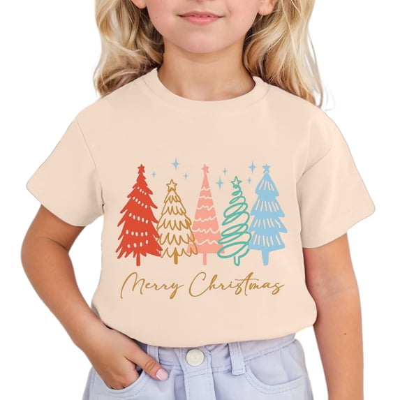 Bainana Christmas T Shirts For Girls Santa Tree Letter Print Short Sleeve Tees Comfortable Theme Party Tops Clothes