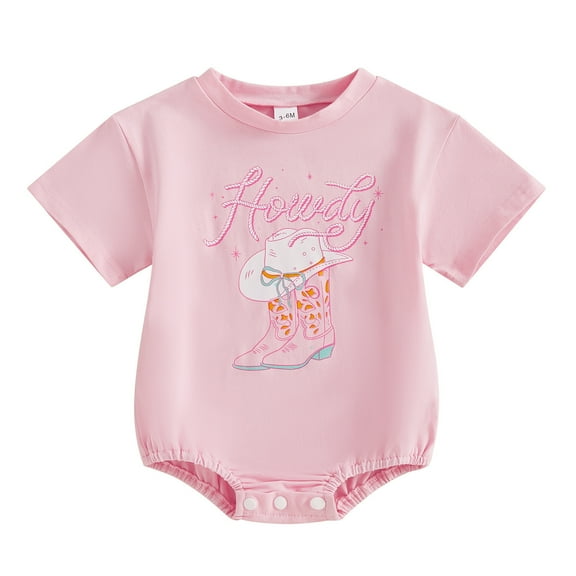 Bainana Crewneck Romper For Girls Newborn Infant Cartoon Print Short Sleeve Pullover Bodysuit Causal Loose Kids Summer Jumpsuit Size 12-18 Months