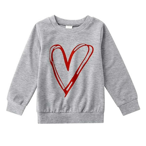 Bainana Crewneck Tops For Little Girls Boys Heart Print Long Sleeve Pullover Sweatshirt Breathable Casual Autumn Winter Kids Hoodies Grey Size 9-10 Years