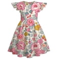 thumbnail image 1 of Bainana Dresses For Girls Toddler Floral Print Ruffled Sleeve Crew Neck Dress Breathable Soft Little Girls Summer Holiday School Casual Loose Fit Dress Pink Size 9-10 Years, 1 of 3