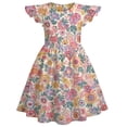 thumbnail image 1 of Bainana Dresses For Girls Toddler Floral Print Ruffled Sleeve Crew Neck Dress Breathable Soft Little Girls Summer Holiday School Casual Loose Fit Dress Purple Size 5-6 Years, 1 of 3