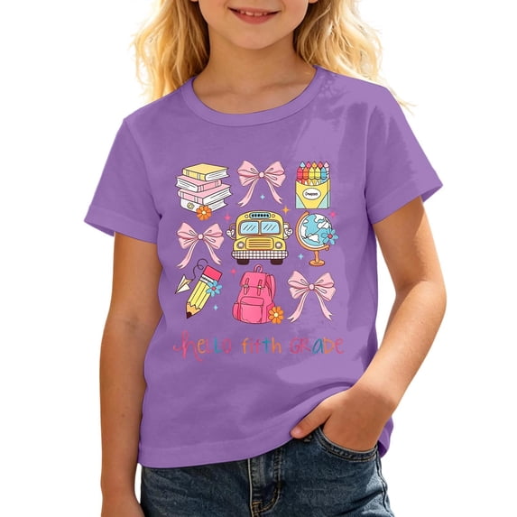 Bainana Fifth Grade T Shirts For Girls Graphic Print Short Sleeve Tops Big Kids Comfortable Back To School Tees