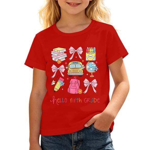 Bainana Fifth Grade T Shirts For Girls Graphic Print Short Sleeve Tops Big Kids Comfortable Back To School Tees