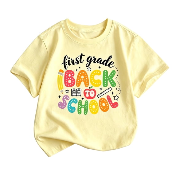 Bainana First Grade T Shirts For Girls Letter Print Short Sleeve Tops Big Kids Cute Back To School T-Shirts