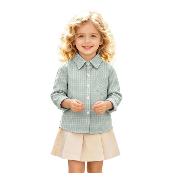 Bainana Girls And Boys Long Sleeve Shirts Plaid Print Casual Button Tops Little Kids Back To School Shirts