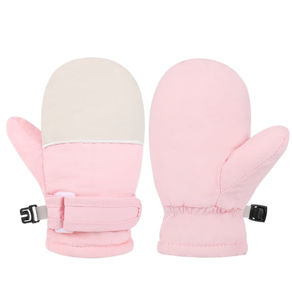 Bainana Girls Boys Mittens Skiing Gloves Color Block Full Finger Stretchy Windproof Snowgloves Thick Warm Toddler Youth Winter Mittens Light Pink Size 4-10 Years