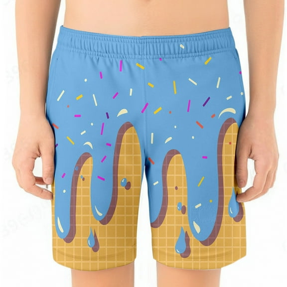 Bainana Girls Boys Shorts Child Cartoon Print Elastic Waist Straight Leg Shorty Comfortable Leisure Kids Summer Outdoor Wear Light Blue Size 4-5 Years