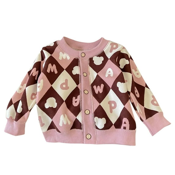 Bainana Girls Cardigan Toddler Floral Print Long Sleeve Crew Neck Coat Casual Loose Autumn Winter Girls Sweater Jacket Khaki Size 6-12 Months