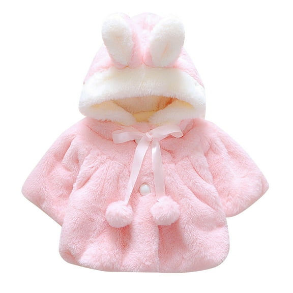 Bainana Girls Coat Solid Color Long Sleeve Cute Ear Hooded Jacket Beauty Soft Autumn Winter Kids Outerwear Pink Size 0-6 Months