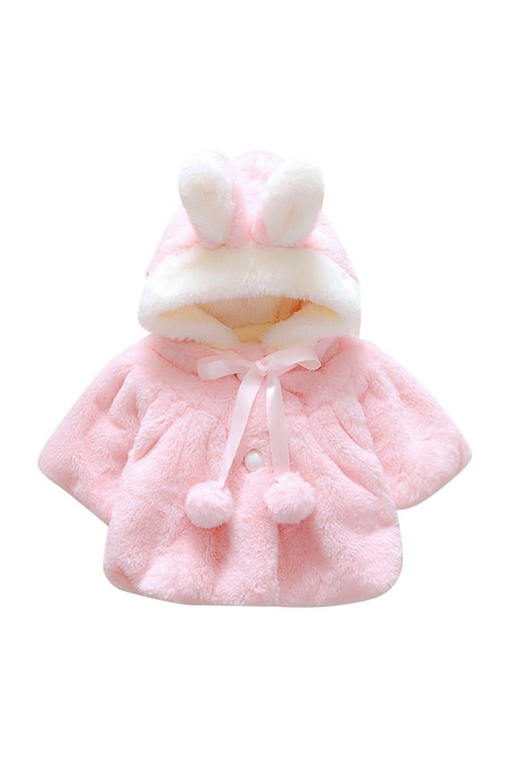 Girls Coat Solid Color Long Sleeve Cute Ear Hooded Jacket Beauty Soft Autumn Winter Kids Outerwear Pink Size 0-6 Months