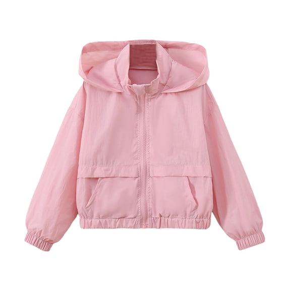 Bainana Girls Coat Toddler Solid Color Long Sleeve Zipper Hooded Windbreaker Soft Lightweight Spring Autumn Kids Outerwear Pink Size 4-5 Years