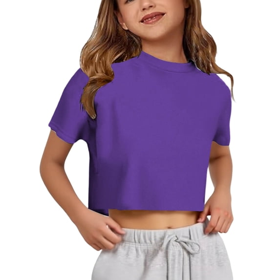 Bainana Girls Cropped T Shirts Solid Color Short Sleeve Tops Big Kids Comfortable Athletic Tees