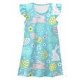 thumbnail image 1 of Bainana Girls Easter Dress Child Cartoon Print Ruffled Sleeve Crew Neck Dresses Cute Breathable Little Girls Festival Summer Dress Light Blue Size 3-4 Years, 1 of 2