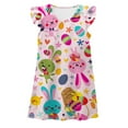 thumbnail image 1 of Bainana Girls Easter Dress Child Cartoon Print Ruffled Sleeve Crew Neck Dresses Cute Breathable Little Girls Festival Summer Dress Light Pink Size 7-8 Years, 1 of 2