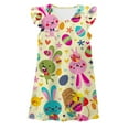 thumbnail image 1 of Bainana Girls Easter Dress Child Cartoon Print Ruffled Sleeve Crew Neck Dresses Cute Breathable Little Girls Festival Summer Dress Light Yellow Size 6-7 Years, 1 of 2