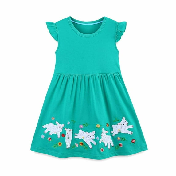 Bainana Girls Easter Dress Toddler Cartoon Floral Print Ruffled Sleeve Crew Neck Dresses Cute Fashion Little Girls Festival Summer Dailywear Outfits Mint Green Size 8-9 Years