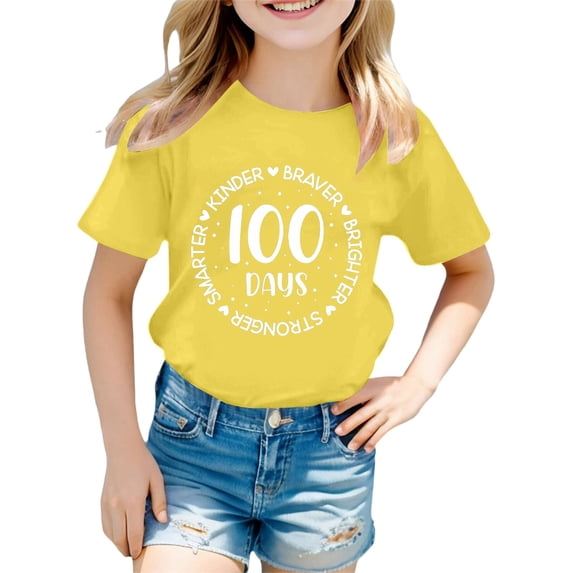 Bainana Girls Fashion Casual Short Sleeve T Shirt With Cartoon Prints Loose Fit Round Neck Top Teen Kids Youth School Season Comfortable Daily Wear Yellow Size 2-3 Years
