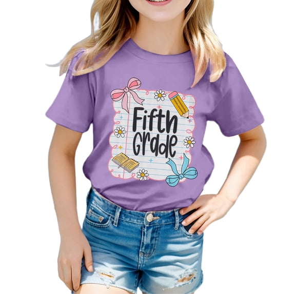Bainana Girls Fifth Grade T Shirts Graphic Print Short Sleeve Tops Big Kids Soft Back To School Tshirts